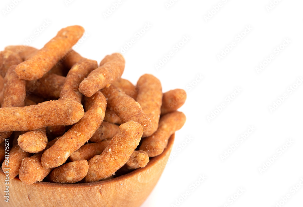 Cheese Sesame Sticks on a White Background Cheese Sesame Sticks on a White Background