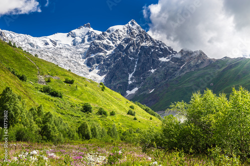 Beautiful view of the mount Tetnuldi. Caucasus mountain landscape