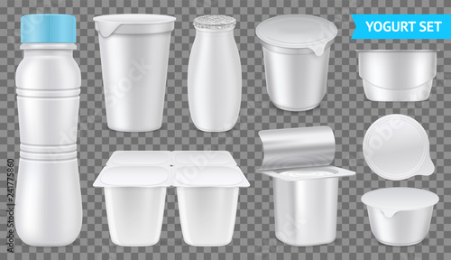 Realistic Yogurt Transparent Icon Set