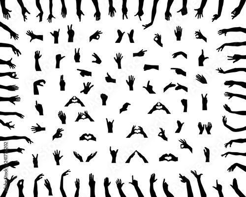 Black silhouettes of hands on white background