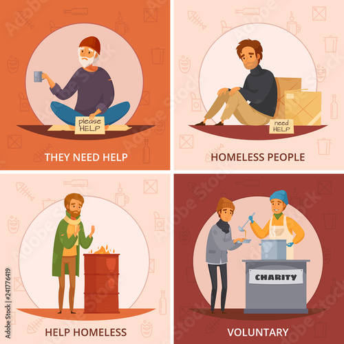 Cartoon Homeless People Icon Set