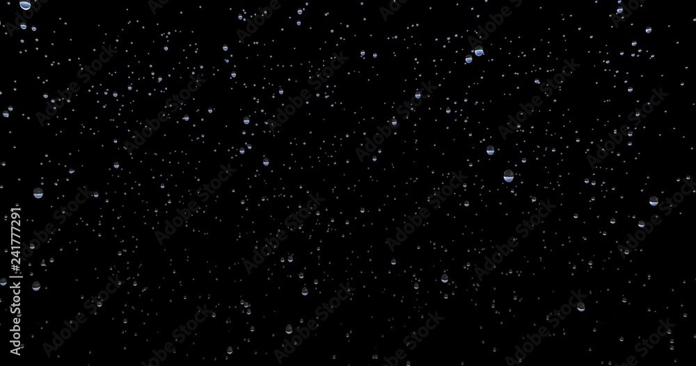Falling raindrops footage animation in slow motion on dark black ...