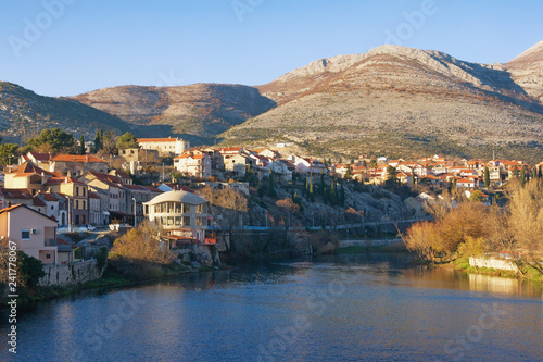 Winter view of Trebisnjica river and ancient town of Trebinje. Bosnia and Herzegovina