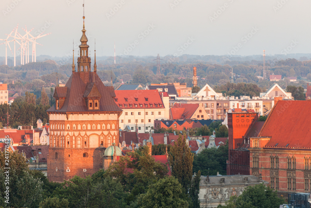 Obraz premium Panorama of Gdansk at sunset