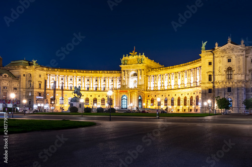 Hofburg palace at night, center of Vienna, Austria