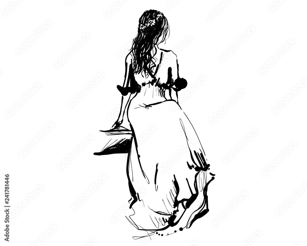 The girl is sitting in a pompous dress. Qeen sketch Stock Vector ...