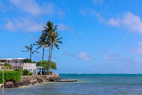 The beach view at Kualoa Regional Park, Oahu, Hawaii