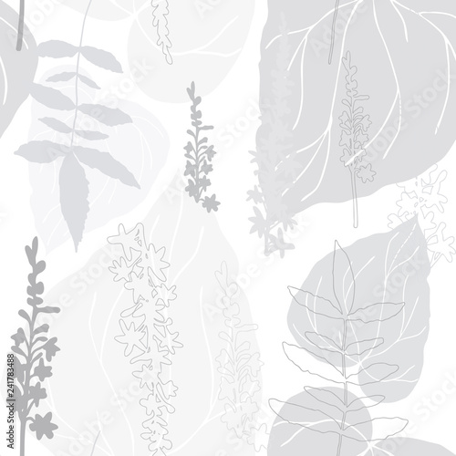 Vector elegant seamless background with foliage and flowers. Seamless pattern...
