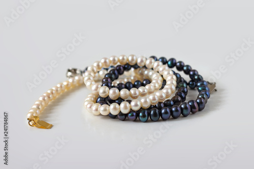 Blue and white pearl necklaces