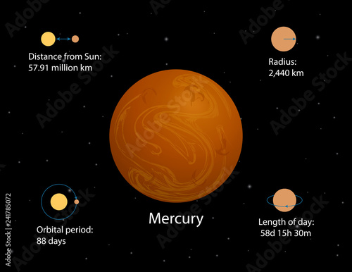 Mercury infograpgics vector. Planets of the Solar System vector illustration