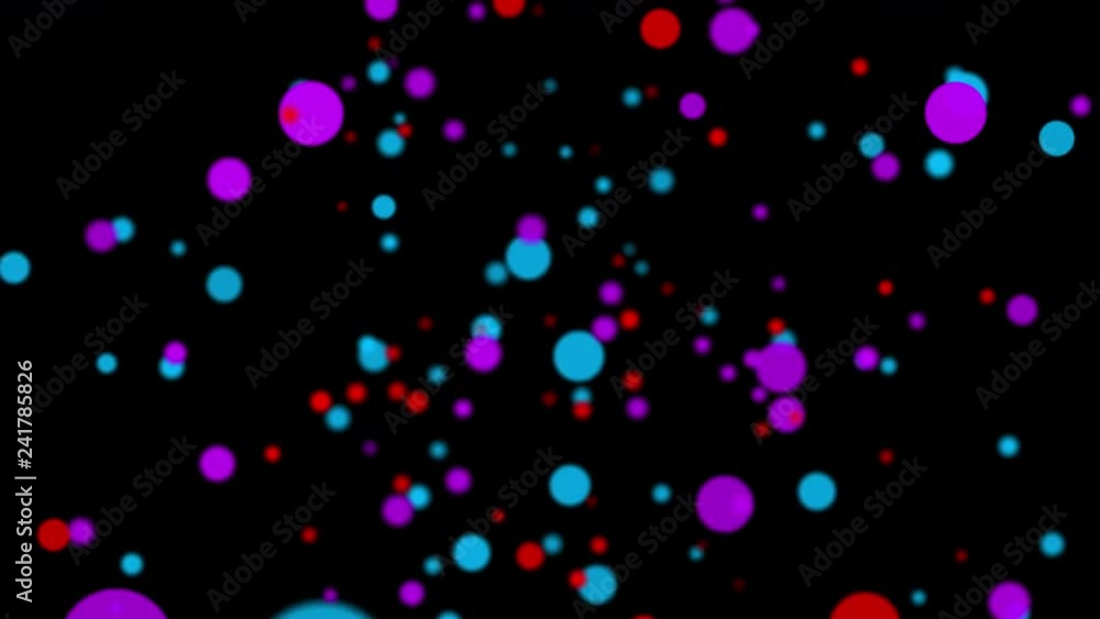 Multicolored round particles fly on a black background. abstract looped animation. 3d rendering Multicolored round particles fly on a black background. abstract looped animation. 3d rendering