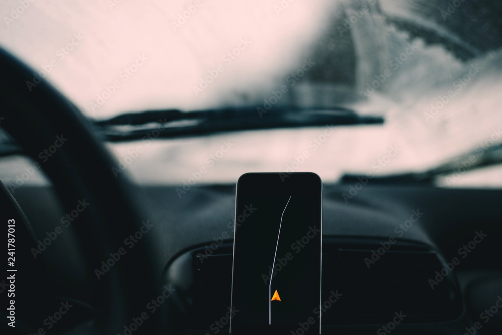 smartphone navigation in the car. smartphone navigation in the car.
