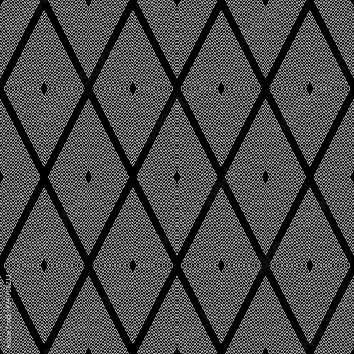 Pattern of repeating white rhombuses on a black background. Geometric background. Vector illustration. Seamless pattern of lozenges.