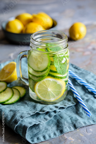Alkaline water with cucumber  ginger  lemon and mint