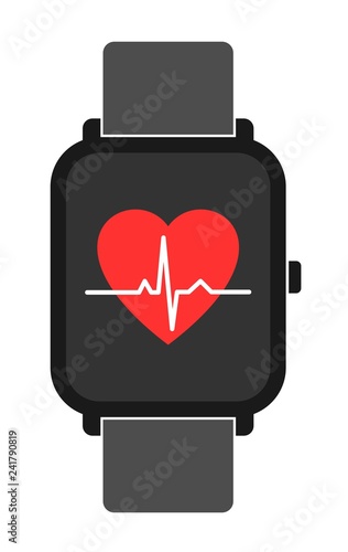 Sports watch & heart rate - flat vector icon