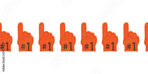 Foam finger with number one text seamless vector border.Supporting a sport team symbol. For sport events, football, soccer, baseball, Super Bowl, tailgate party, invitation, flyer