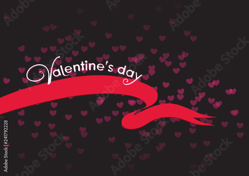Valentine's day, contrast card with black background and red ribbon.