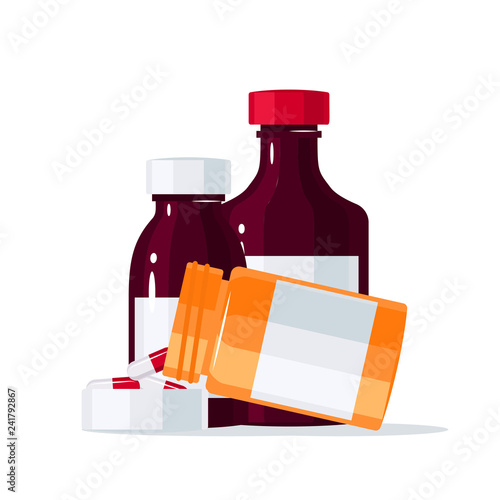 Pharmacy bottles vector concept in flat style