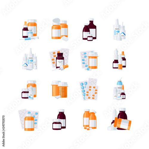 Medicine bottles vector concept in flat style