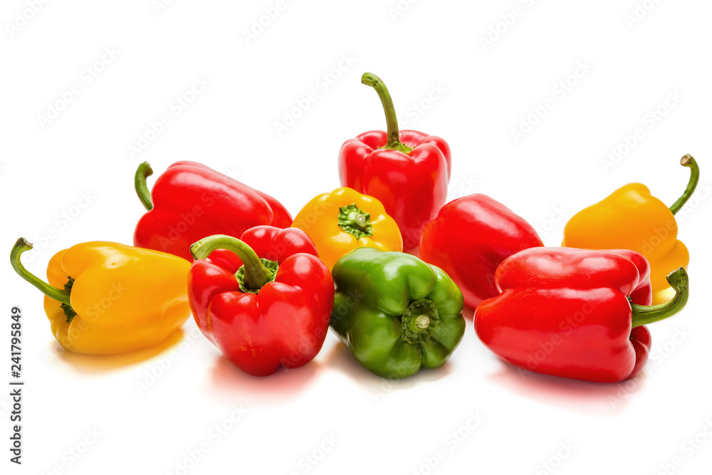 Paprika mix on a white background. the composition of the thick juicy vegetables Paprika mix on a white background. the composition of the thick juicy vegetables