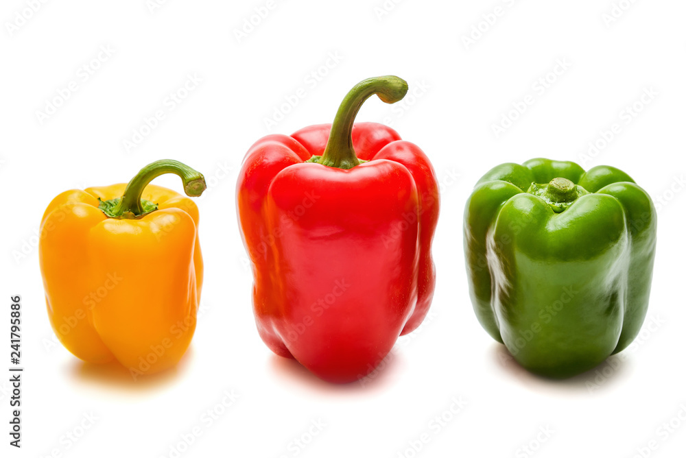 Paprika mix on a white background. the composition of the thick juicy vegetables Paprika mix on a white background. the composition of the thick juicy vegetables