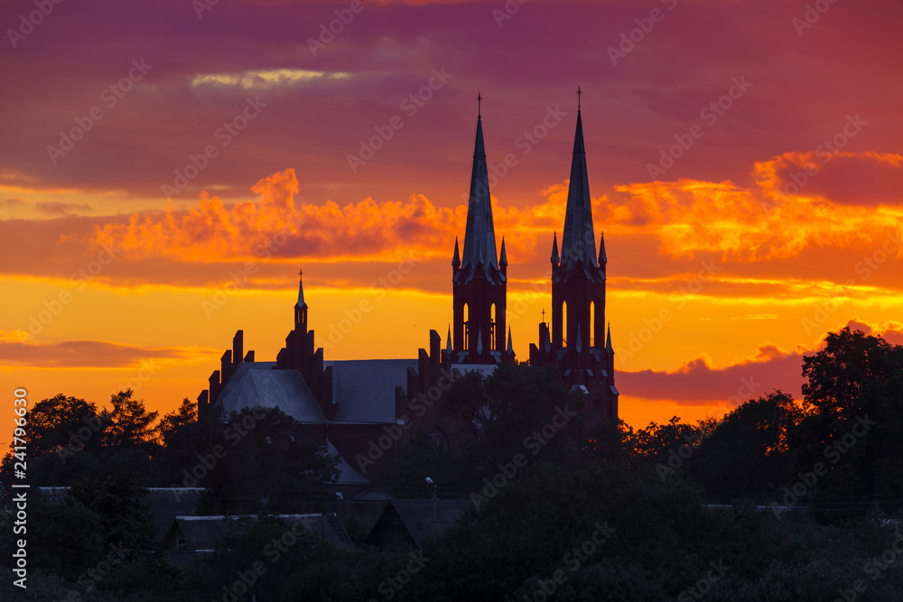 Naklejka premium Old church at sunset