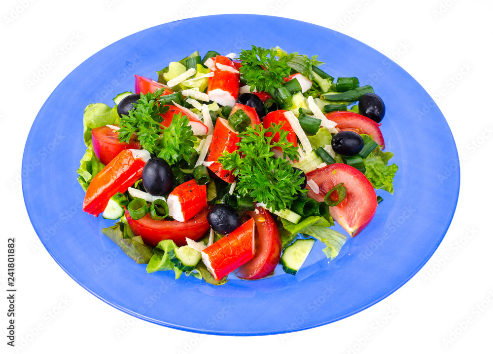 Vegetable salad with olives and crab sticks Vegetable salad with olives and crab sticks