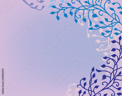 ivy vine background vector with floral leaves and curls design elements that are editable in soft romantic pastel purple pink and blue