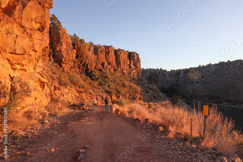 Narrow Jeep Road from Schnebly Hill Vista to Sedona with Red Sandstone Cliffs on Left Side