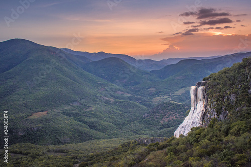 Amazing sunset over the incredible petrified waterfalls of Hierve el Agua in Oaxaca  Mexico
