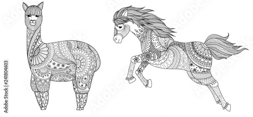 Llama and horse