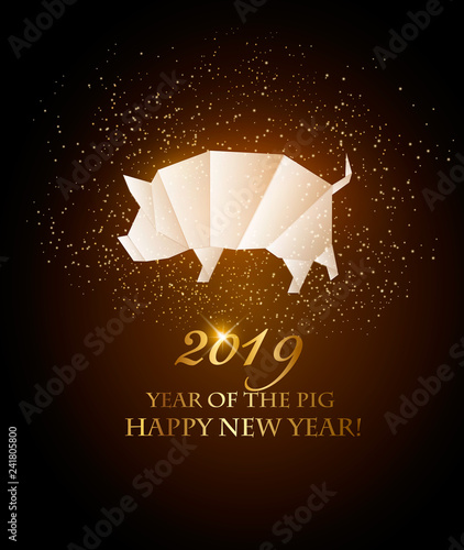 Happy New Year 2019 background. Year of the Pig concept. Vector