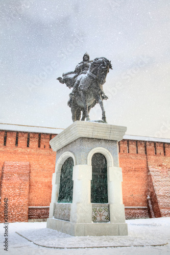 Kolomna city. Monument to Dmitry Donskoy. Snowfall photo