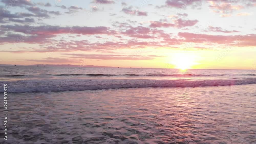 Sunset Drone Flying Low Over Ocean With Vibrant Colors Sunset Drone Flying Low Over Ocean With Vibrant Colors