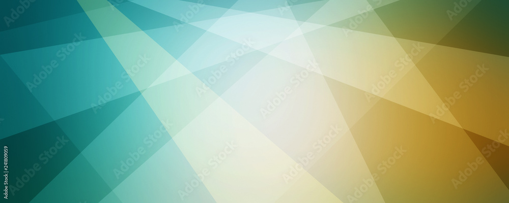 abstract geometric background with stripes and shapes in teal blue and yellow gold with white transparent layers - obrazy, fototapety, plakaty 