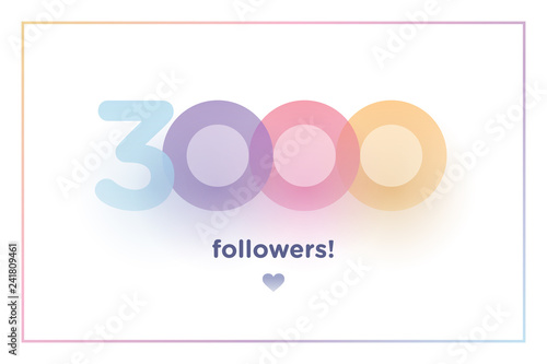 3000, followers thank you colorful background number with soft shadow. Illustration for Social Network friends, followers, Web user Thank you celebrate of subscribers or followers and like