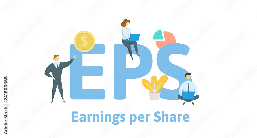 EPS, Earning Per Share. Concept with keywords, letters and icons. Colored flat vector illustration. Isolated on white background.