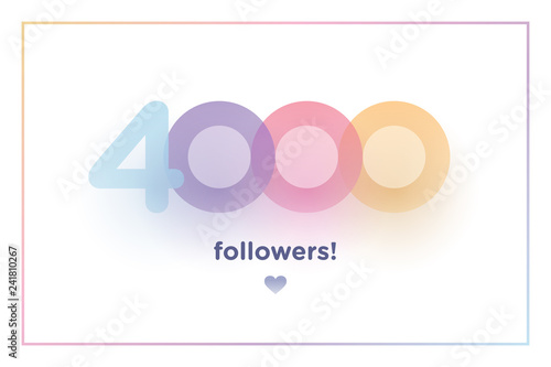 4000, followers thank you colorful background number with soft shadow. Illustration for Social Network friends, followers, Web user Thank you celebrate of subscribers or followers and like