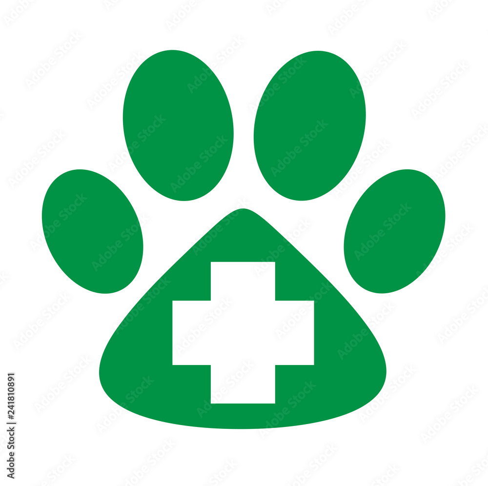 Veterinary care icon green paw animal with cross Veterinary care icon green paw animal with cross