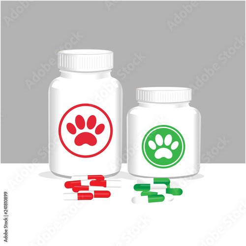 Veterinary care concept icon veterinary medicinal jars poster banner.