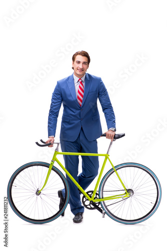 Businessman with bicycle isolated on white background