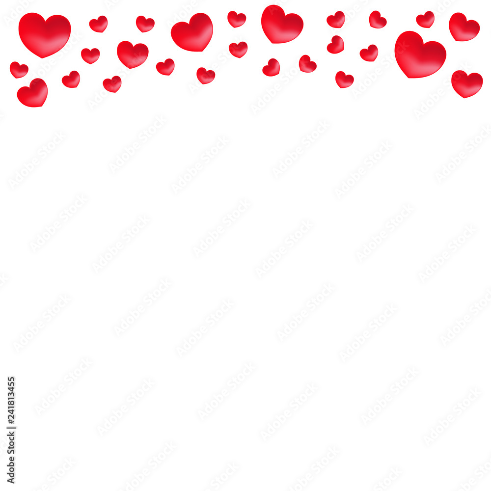 Vector top border with red hearts. Valentine day red hearts.
