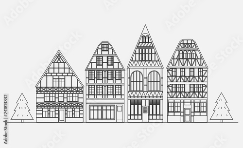 Ancient buildings of the Germany executed linearly. Architectural sights