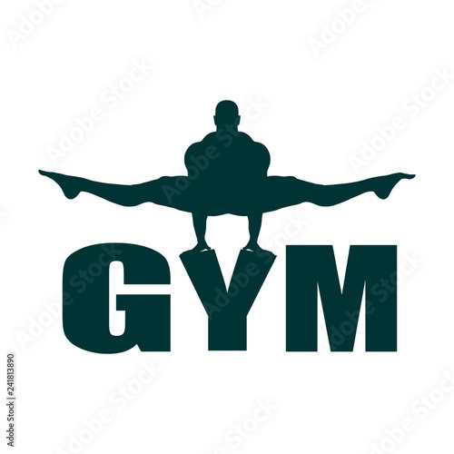 Muscular man silhouette and gym word. Bodybuilding relative image