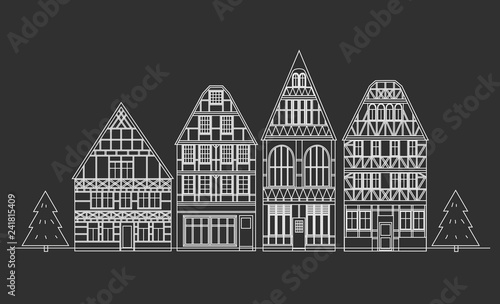 Ancient buildings of the Germany executed linearly. Architectural sights