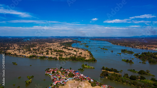 Don Det , Don Khon village and Mekong River top view landscape, Laos