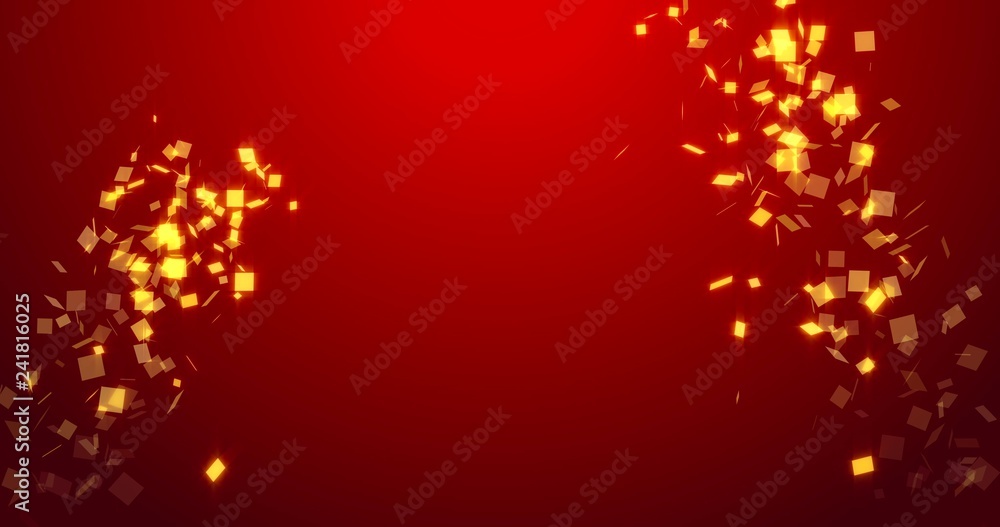 Golden confetti with alpha mask red new year background. Explosion. Seamless Looped 3d Animation, 4K