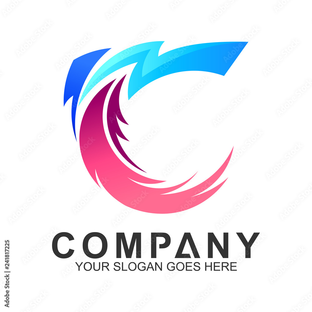 thunder swoosh letter C logo design thunder swoosh letter C logo design