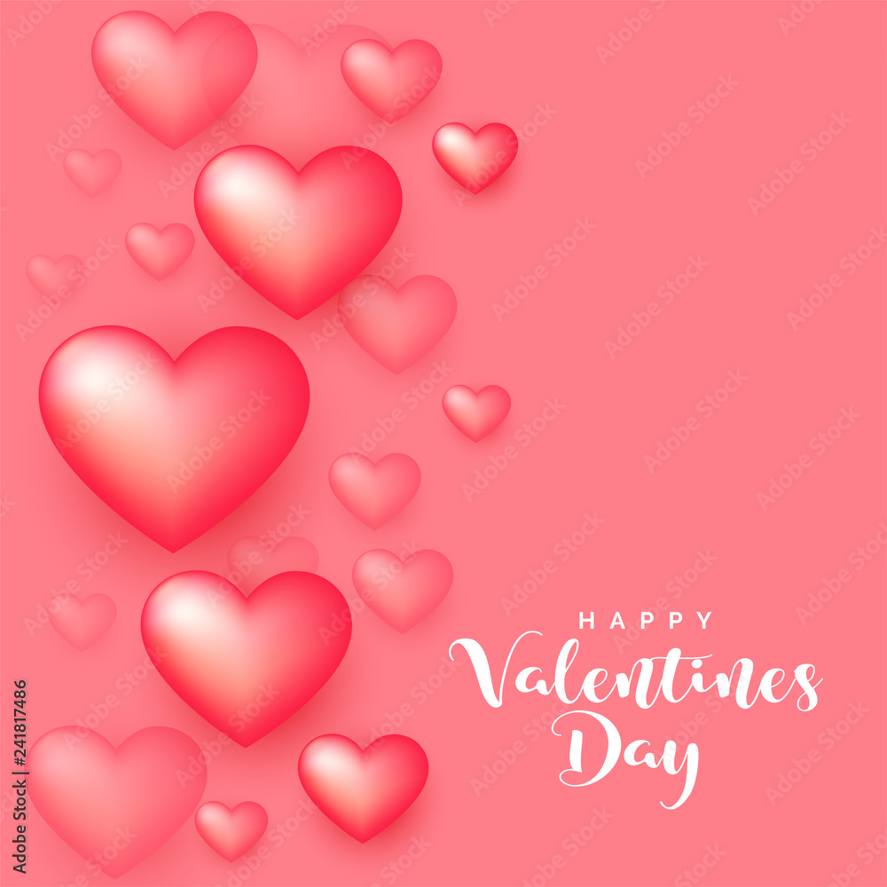 soft 3d style hearts on pink background for valentines day