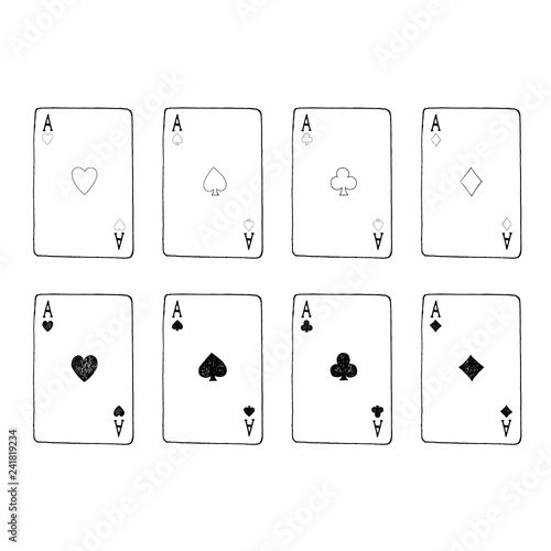 Vector hand drawn aces playing cards. Vector illustration.